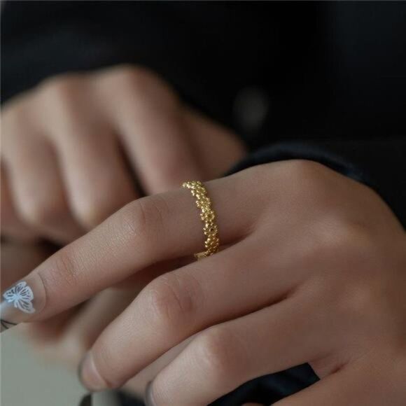Gold Floral Open Ring Dainty Ring for Her Gold Cuff Adjustable Ring Gift - Picture 2 of 7